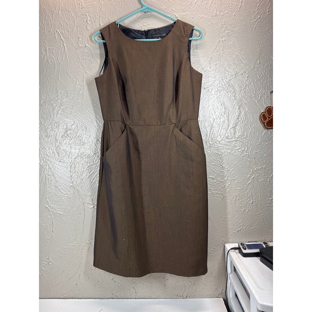 Sandra Darren Chocolate Brown Sleeveless Sheath Petite Dress Side Pocket Size 8P